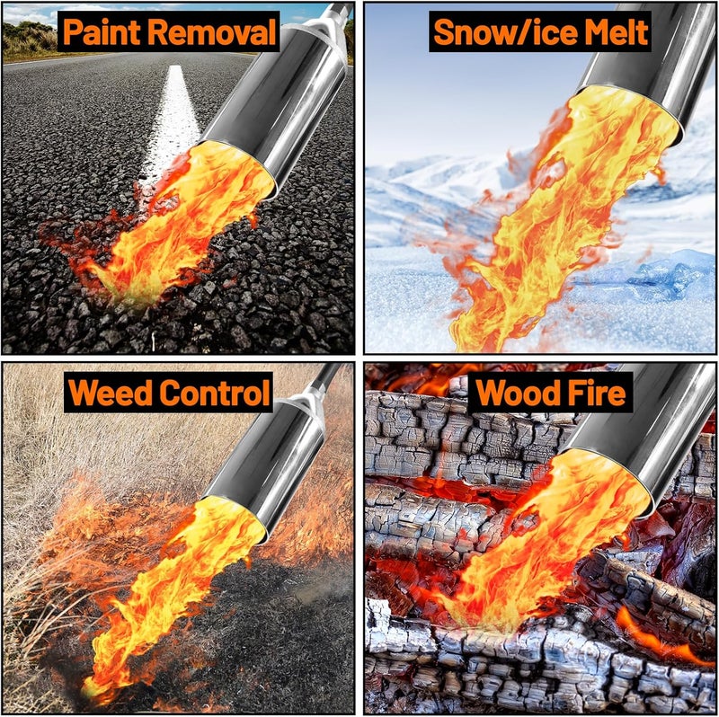 Fiulensyi Propane Torch Weed Burner Kit,High Output,Heavy Duty Blow Torch Flamethrower with 10FT Hose for Weeding,Roof Asphalt,lce Snow,Road Marking,Charcoal - Image 5
